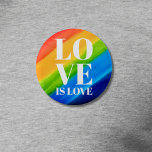 Love is Love Pride Rainbow 6 Cm Round Badge<br><div class="desc">This Pride Button is decorated with LOVE IS LOVE in bold white letters on a watercolor rainbow background of red,  orange,  yellow,  green,  blue,  and purple.
Original Watercolor © Michele Davies.</div>