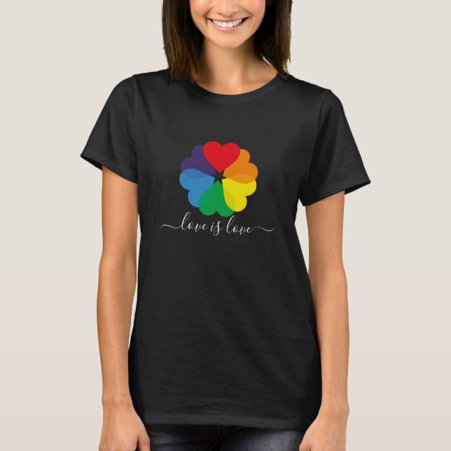 Love is love Pride Rainbow Hearts LGBTQ T-Shirt (Front)