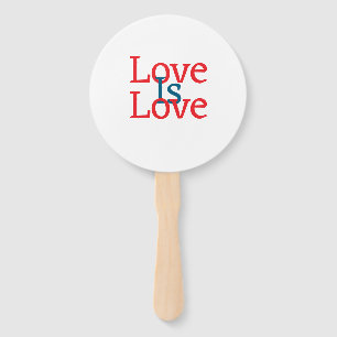 Love is love pride red blue June LGBTQ simple text Hand Fan