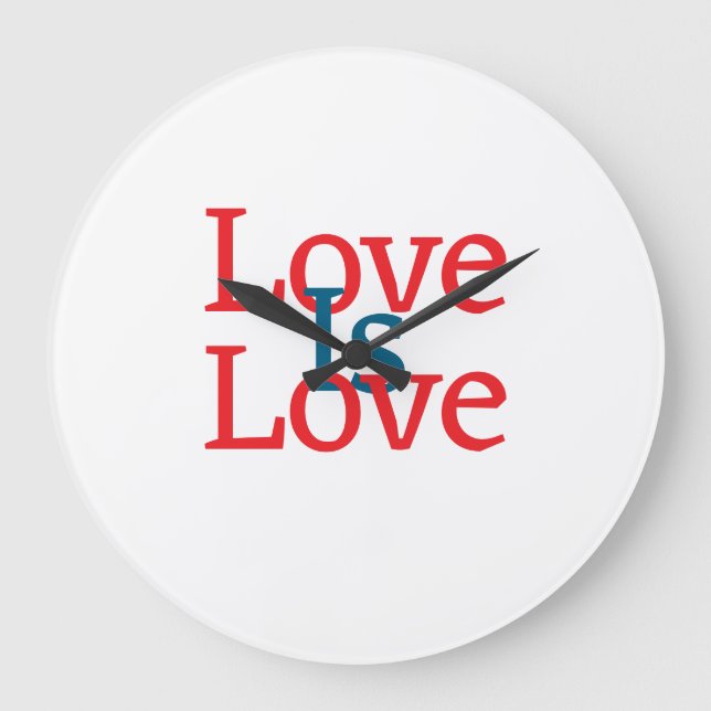 Love is love pride red blue June LGBTQ simple text Large Clock (Front)