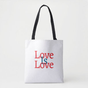 Love is love pride red blue June LGBTQ simple text Tote Bag