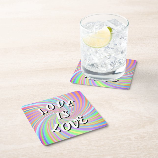 Love Is Love Pride Square Paper Coaster (Insitu)