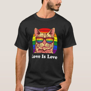 Love Is Love Purride Ally Cat Rainbow Lgbtq Gay Pr T-Shirt