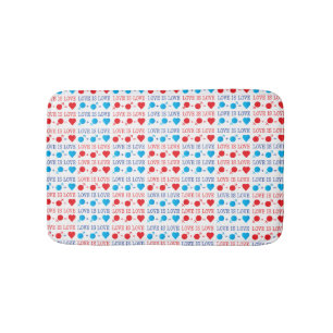 LOVE is LOVE quote in red and blue Bath Mat