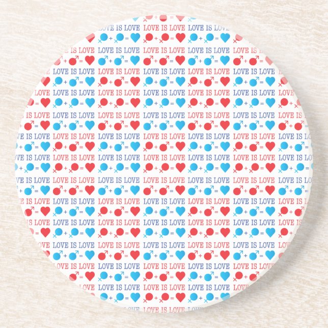 LOVE is LOVE quote in red and blue Coaster (Front)