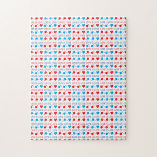 LOVE is LOVE quote in red and blue Jigsaw Puzzle