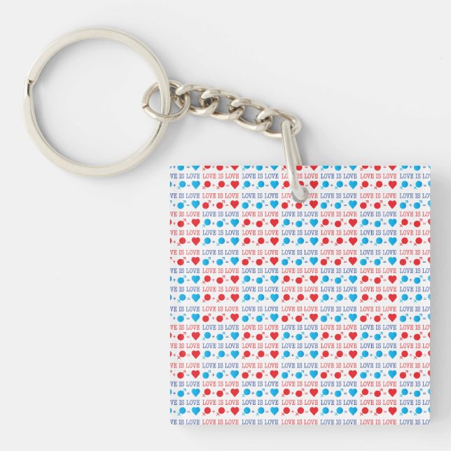 LOVE is LOVE quote in red and blue Key Ring (Front)