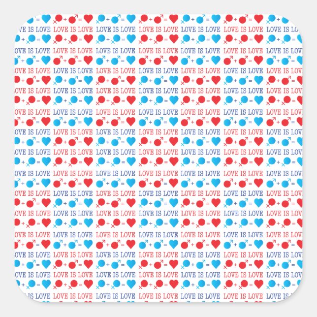 LOVE is LOVE quote in red and blue Square Sticker (Front)