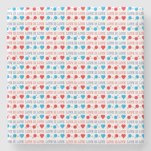 LOVE is LOVE quote in red and blue Stone Coaster (Front)