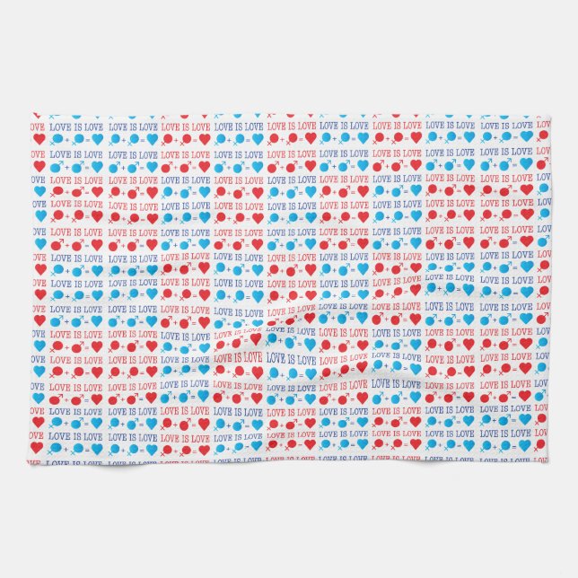 LOVE is LOVE quote in red and blue Tea Towel (Horizontal)