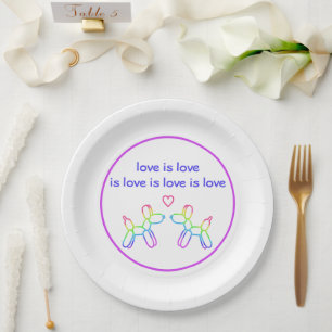 Love is Love Rainbow Balloon Dogs  Paper Plate