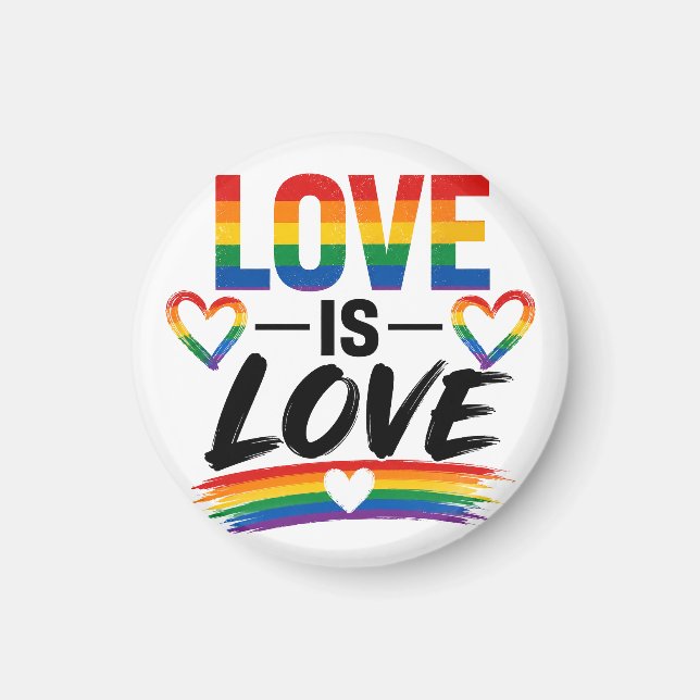 Love Is Love – Rainbow Brush Typography Magnet (Front)