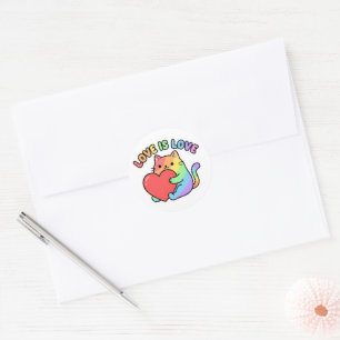 Love Is Love Rainbow Cat Gift, Cute Pride Classic Round Sticker