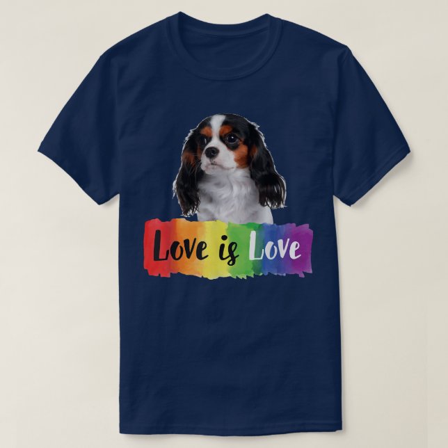 Love is Love Rainbow Dog Cavalier King Charles Spa T-Shirt (Design Front)