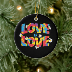 Love Is Love - Rainbow Floral LGBTQ Pride Ceramic Tree Decoration