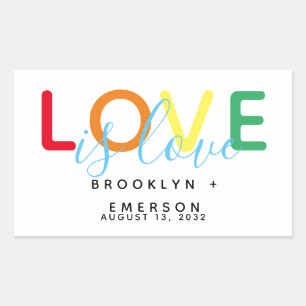 Love is Love Rainbow Gay Lesbian Wedding Rectangular Sticker