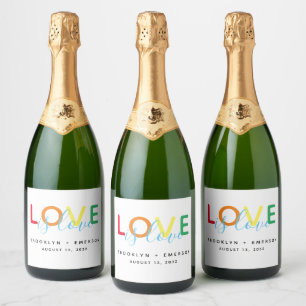 Love is Love Rainbow Gay Lesbian Wedding Sparkling Wine Label