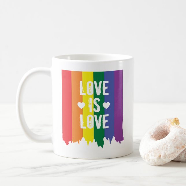 Love is Love Rainbow Gay Pride LGBT running paint Coffee Mug (With Donut)