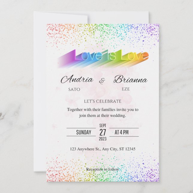 Love is Love Rainbow gay wedding  Invitation (Front)