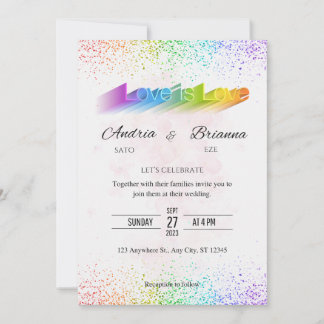 Love is Love Rainbow gay wedding Invitation