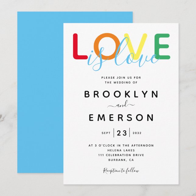 Love is Love Rainbow Gay Wedding Invitation (Front/Back)