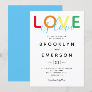 Love is Love Rainbow Gay Wedding Invitation
