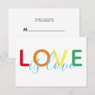 Love is Love Rainbow Gay Wedding RSVP Card
