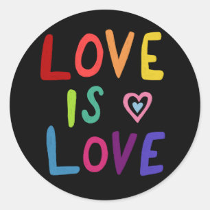 LOVE IS LOVE Rainbow Handlettering Set of Classic Round Sticker