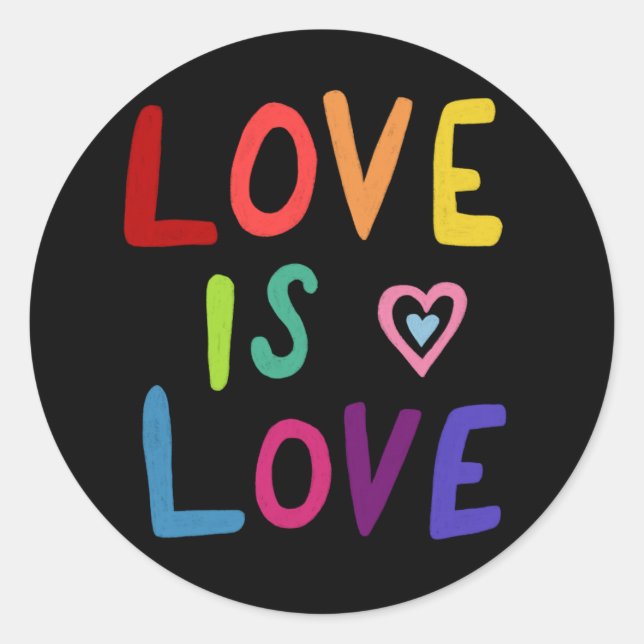 LOVE IS LOVE Rainbow Handlettering Set of  Classic Round Sticker (Front)