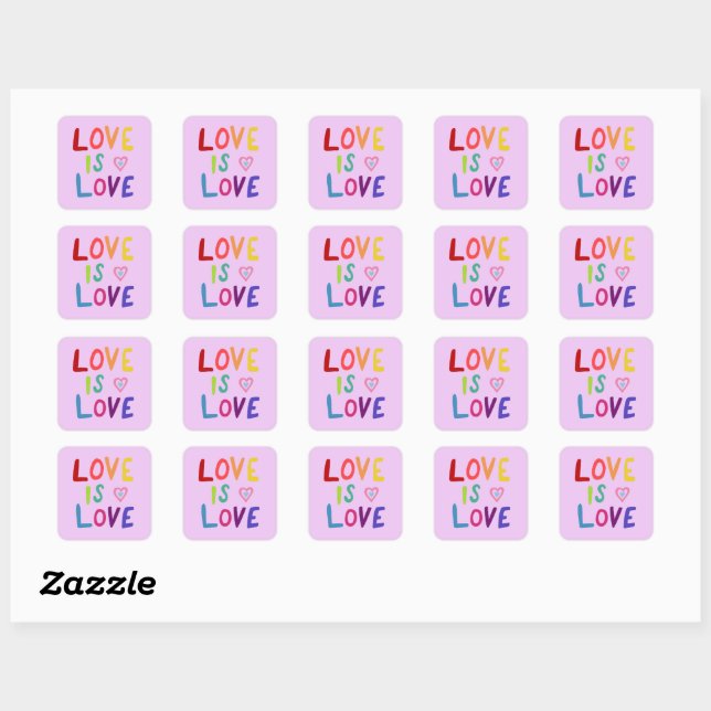 LOVE IS LOVE Rainbow Handlettering Set of Square Sticker (Sheet)