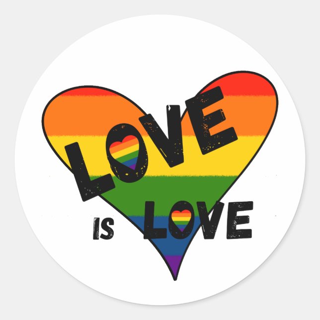 Love is Love Rainbow Heart  Classic Round Sticker (Front)