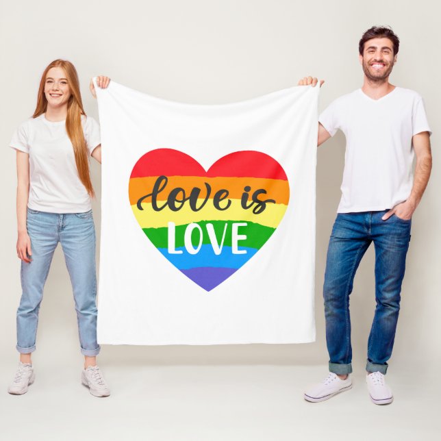 Love is Love Rainbow Heart Fleece Blanket (In Situ)