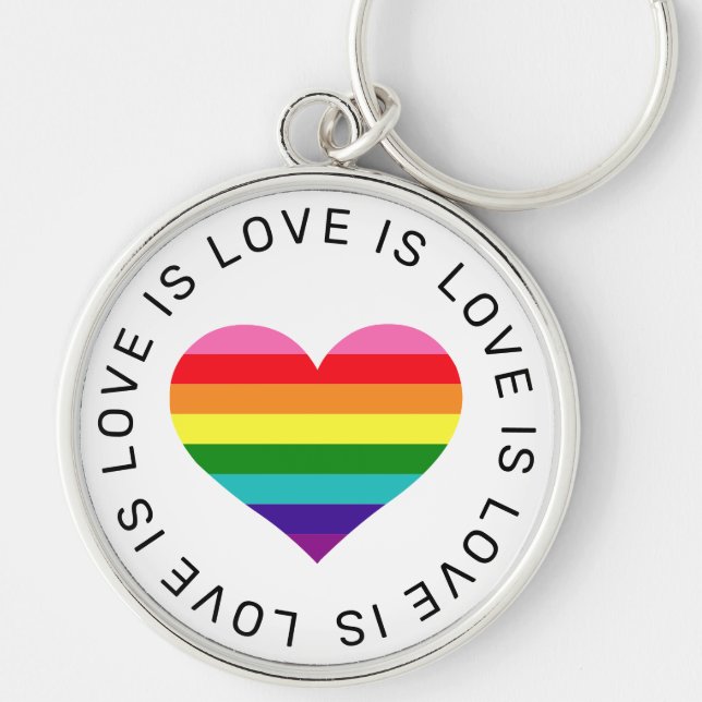 Love is Love Rainbow Heart LGBTQ Pride Month Key Ring (Front)