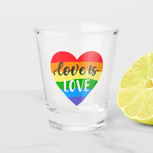 Love is Love Rainbow Heart Shot Glass (Front)