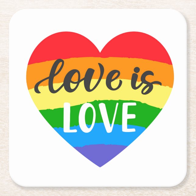 Love is Love Rainbow Heart Square Paper Coaster (Front)