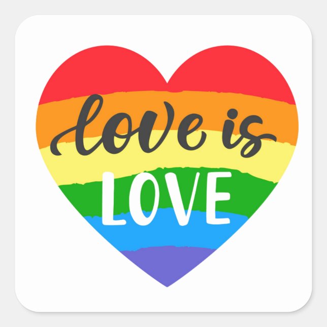 Love is Love Rainbow Heart Square Sticker (Front)