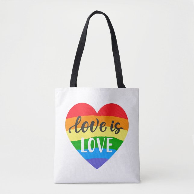 Love is Love Rainbow Heart Tote Bag (Front)