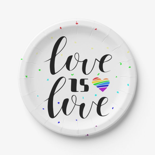 Love is Love | Rainbow Hearts Paper Plate (Front)