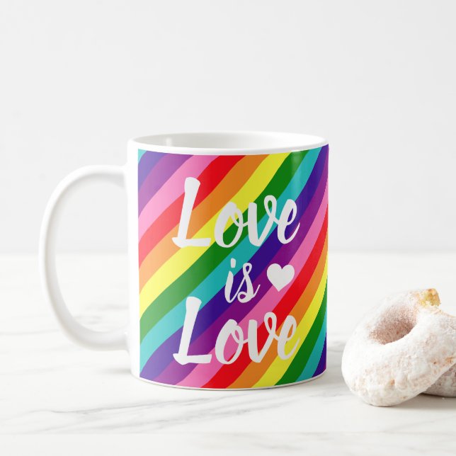 Love is Love Rainbow LGBTQ Pride Coffee Mug (With Donut)