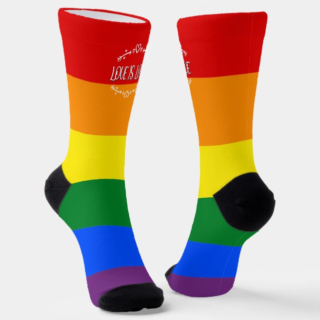 Love is Love Rainbow LGBTQ Pride Crew Socks (Angled)