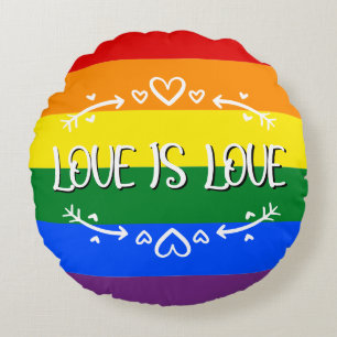 Love is Love Rainbow LGBTQ Pride Round Pillow