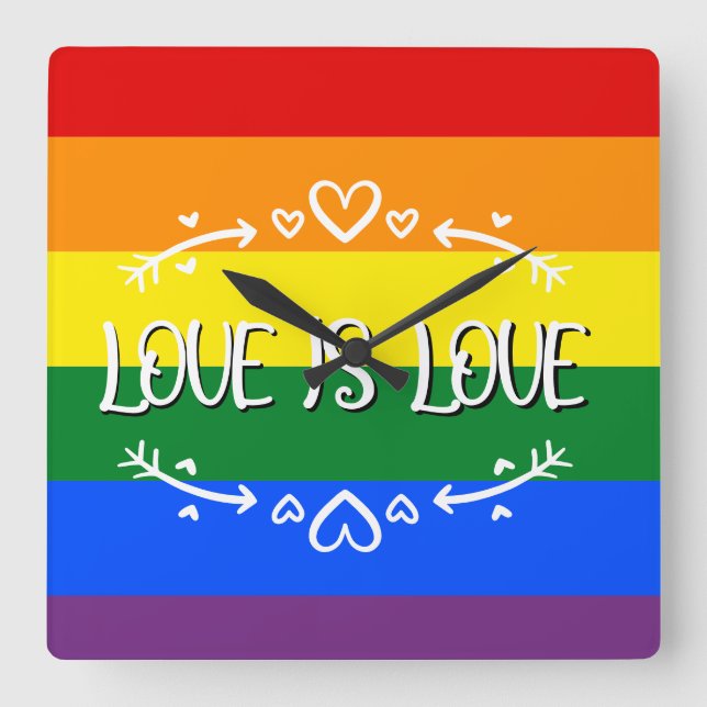 Love is Love Rainbow LGBTQ Pride Wall Clock (Front)
