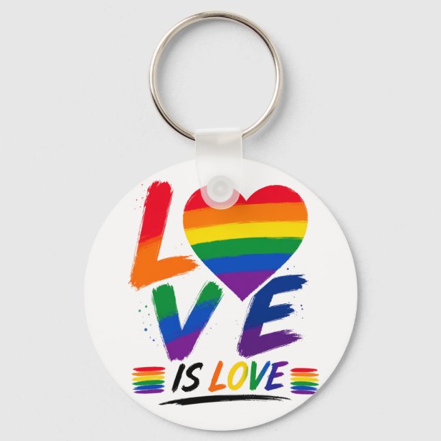 Love Is Love – Rainbow Pride Brush Design Key Ring (Front)