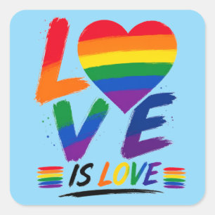 Love Is Love – Rainbow Pride Brush Design Square Sticker