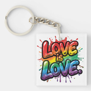 Love Is Love - Rainbow Pride Quote Art Key Ring