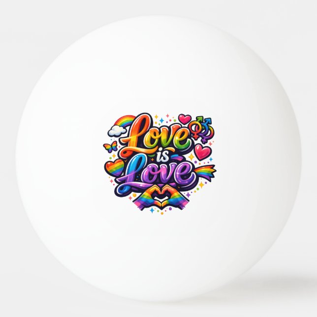 Love Is Love – Rainbow Pride Typography Ping Pong Ball (Front)