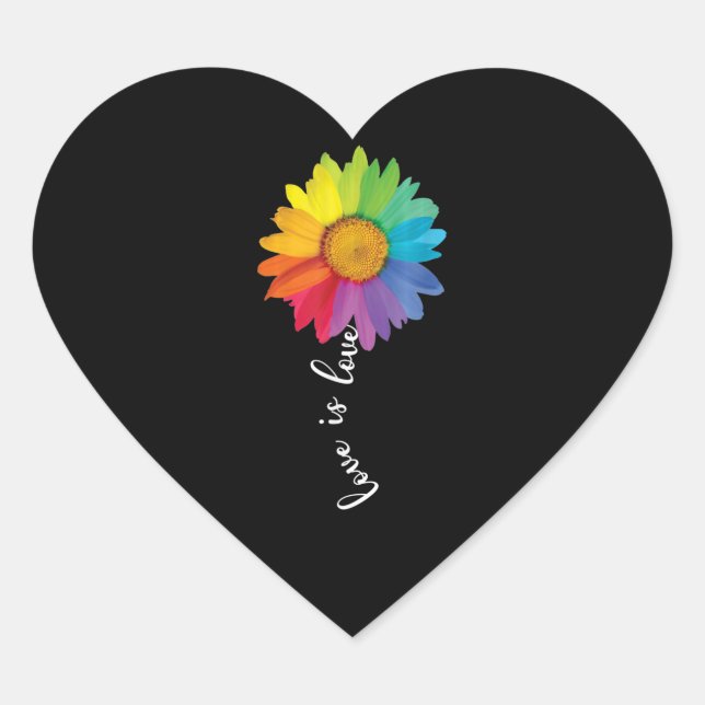 Love Is Love Rainbow Sunflower Gay Lesbian LGBT Heart Sticker (Front)