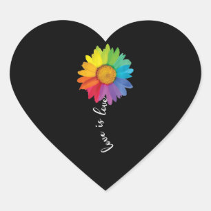 Love Is Love Rainbow Sunflower Gay Lesbian LGBT Heart Sticker