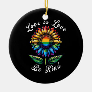 Love Is Love Rainbow Sunflower LGBT+ Gay Lesbian P Ceramic Tree Decoration