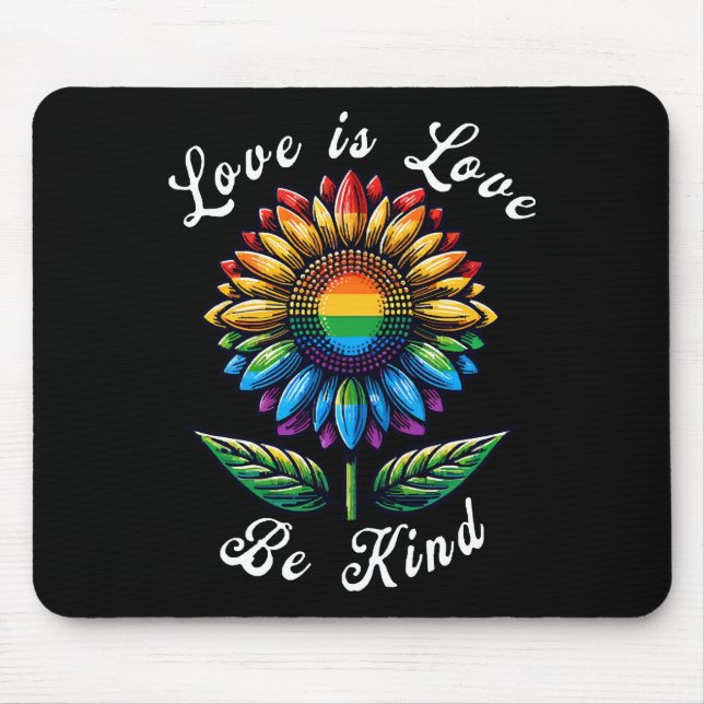 Love Is Love Rainbow Sunflower LGBT+ Gay Lesbian P Mouse Mat (Front)